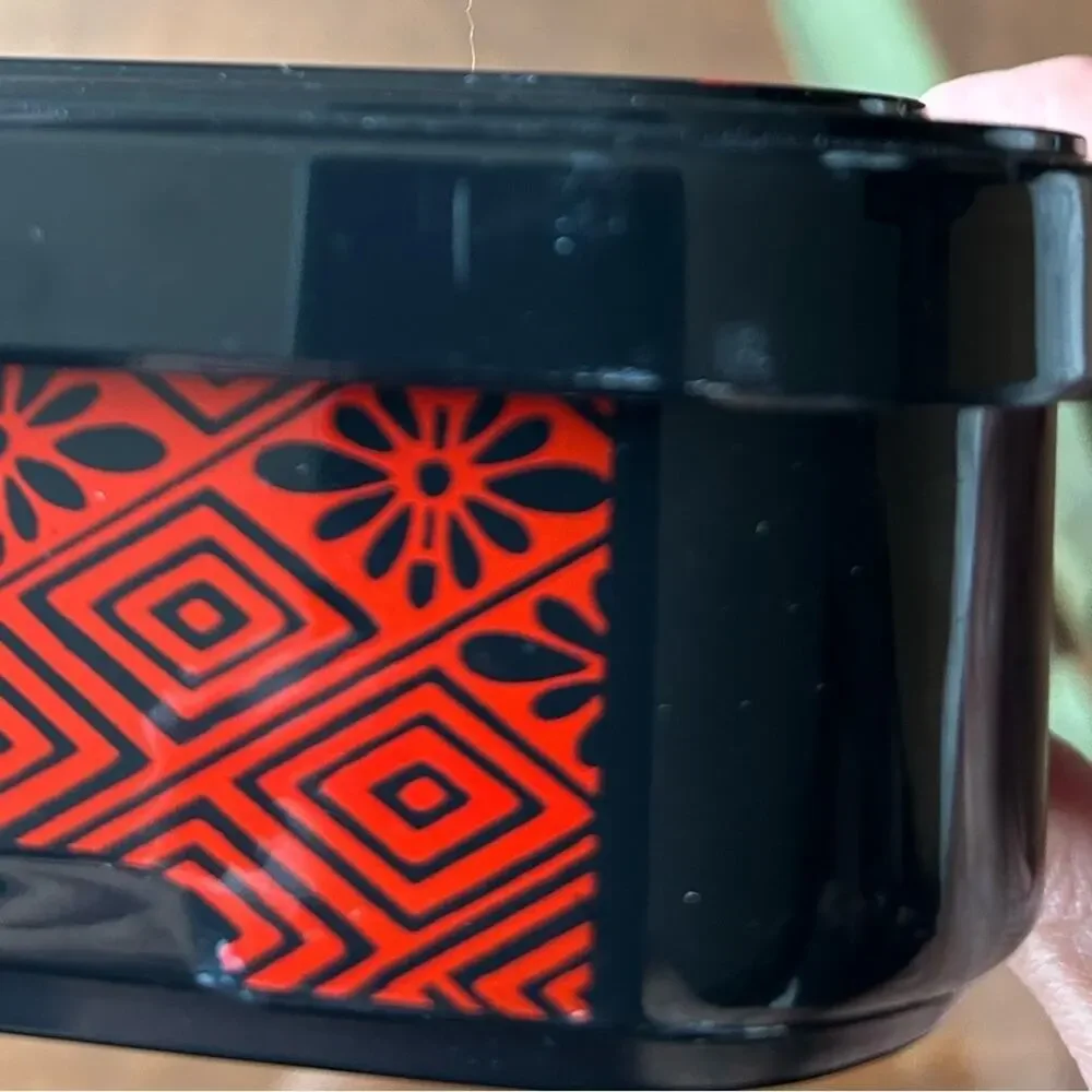 Japanese Bento Box, Black & Red Geometric Pattern, Nice Big Size For Adult Meal